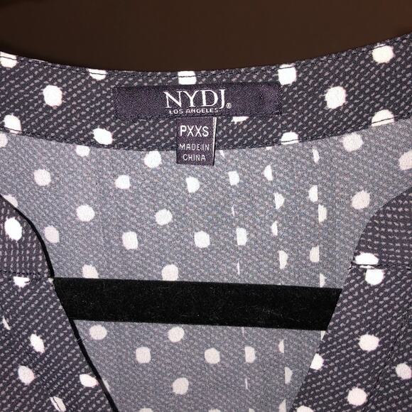 NYDJ Dark Academia Preppy Gray Polka Dot 3/4 Sleeve High Low Button Top - Picture 2 of 8